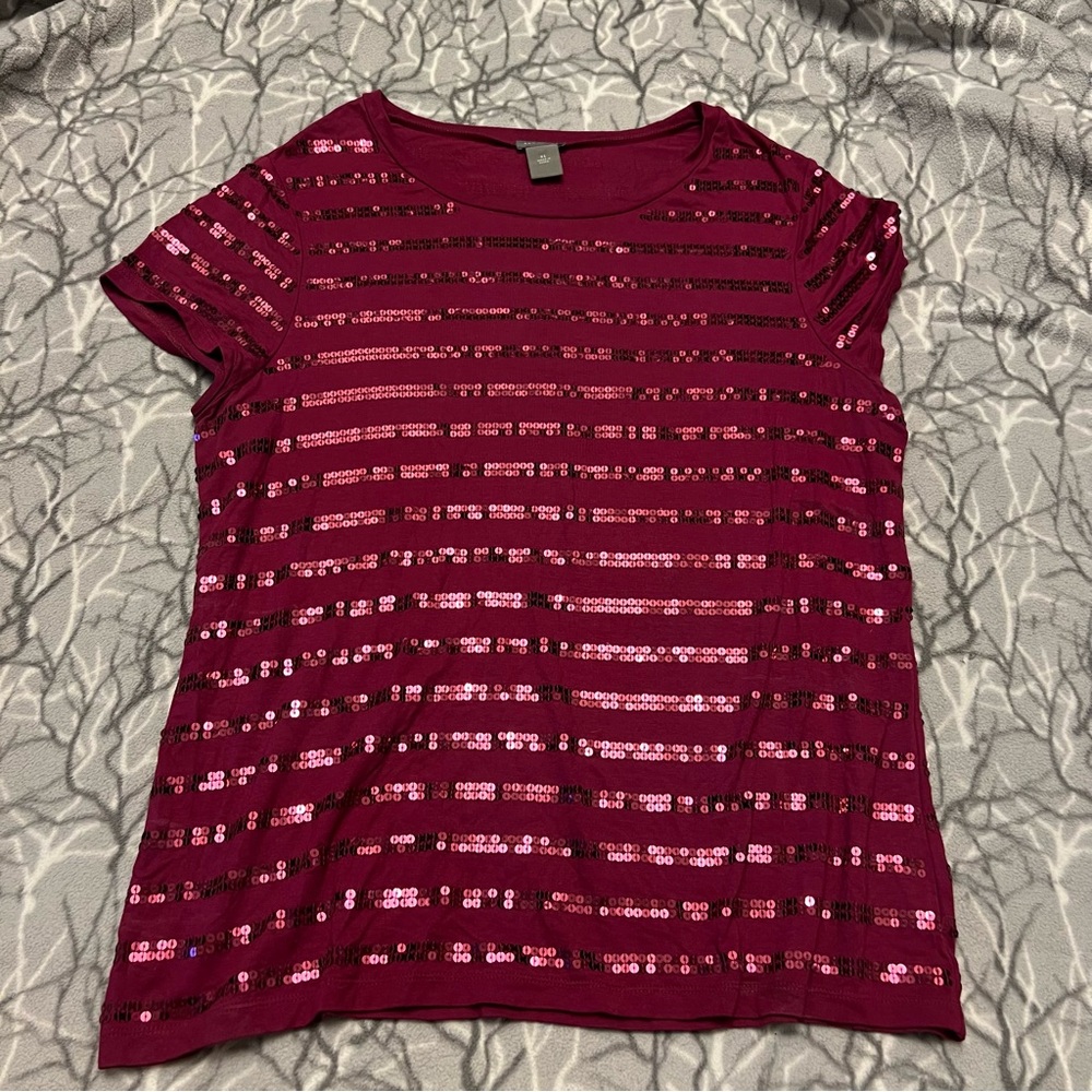 Ann Taylor Sequin Short Sleeve XL